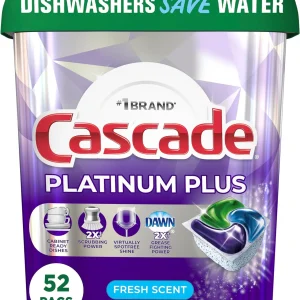 cascade platinum plus dishwasher pod, dish detergent actionpacs, dishwasher detergent, fresh, 52 count