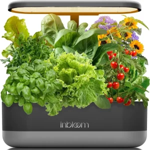 inbloom 12 pods hydroponics growing system kit, herb garden planter indoor kit, indoor gardening hydroponics growing system with pods, 4.2l water pump, height adjustable, gifts for woman, black