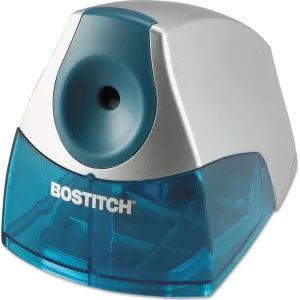 bostitch office personal electric pencil sharpener, powerful stall free motor, high capacity shavings tray, blue