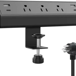 desk clamp power strip usb c,desktop mount surge protector,40w fast charging station,2 pd 20w usb c ports,3 outlets,6ft flat plug,desk edge power strip for home,office,fit 1.96″ tabletop edge
