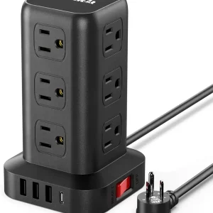 extension cord with multiple outlets, surge protector power strip tower, 12 ac 4 usb，surge protector tower 6.5ft overload protection for home office