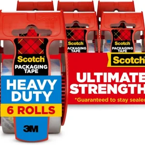 scotch heavy duty shipping packing tape, clear, holiday shipping supplies, 1.88 in. x 22.2 yd., 6 tape rolls with dispensers
